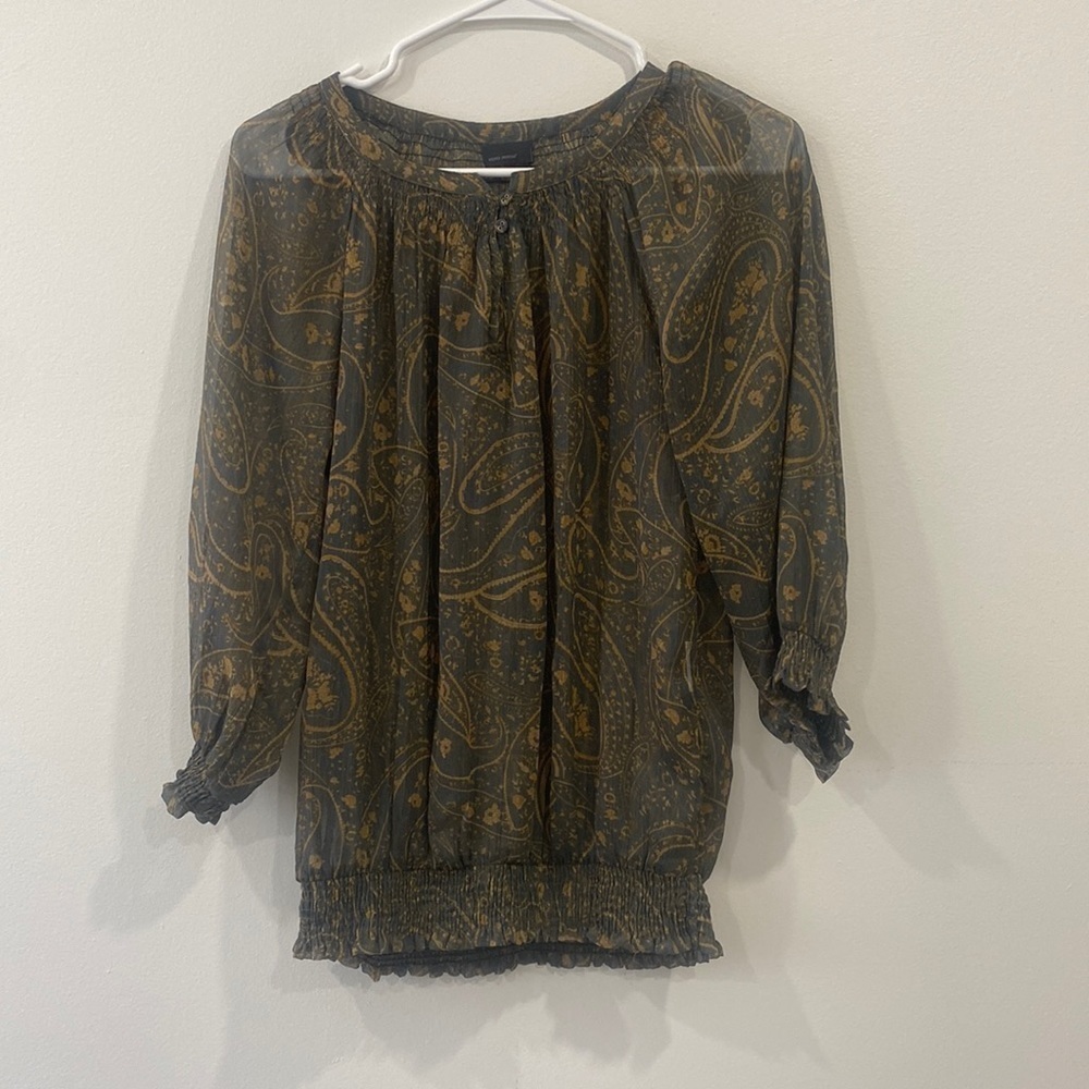 Smocked Paisley Long Sleeve Blouse